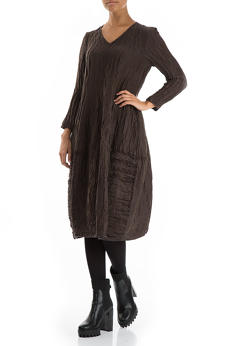 V-Neck Crinkled Ash Silk Linen Dress 5