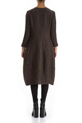 V-Neck Crinkled Ash Silk Linen Dress 2