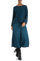 Wide Cropped Peacock Blue Silk Trousers 4