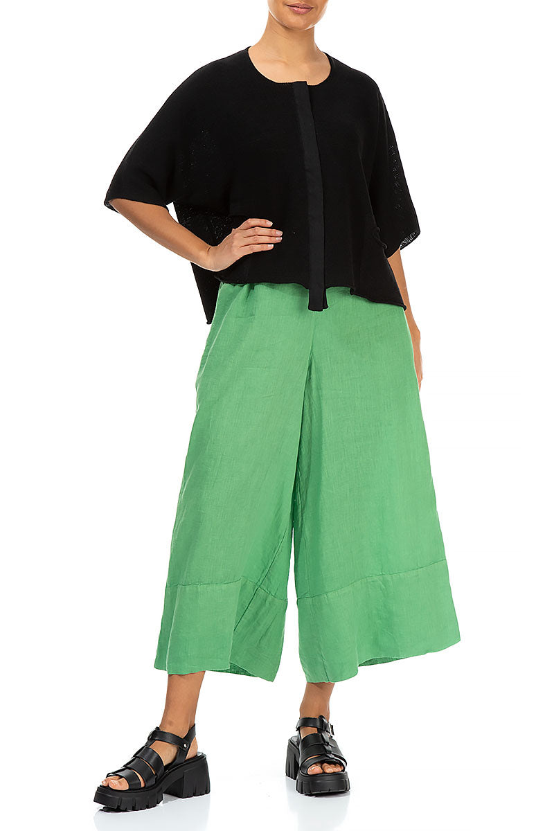 Wide Leg Cuffs Spring Green Linen Culottes 4