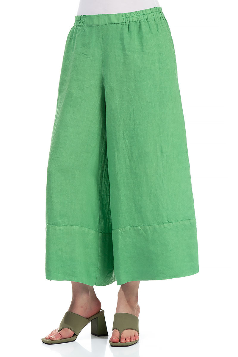 Wide Leg Cuffs Spring Green Linen Culottes 3