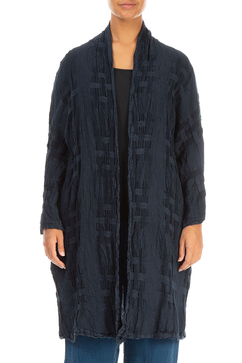Woven Texture Dark Navy Linen Jacket 1