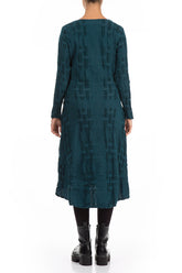 Two Pockets Woven Texture Dark Teal Linen Dress 2