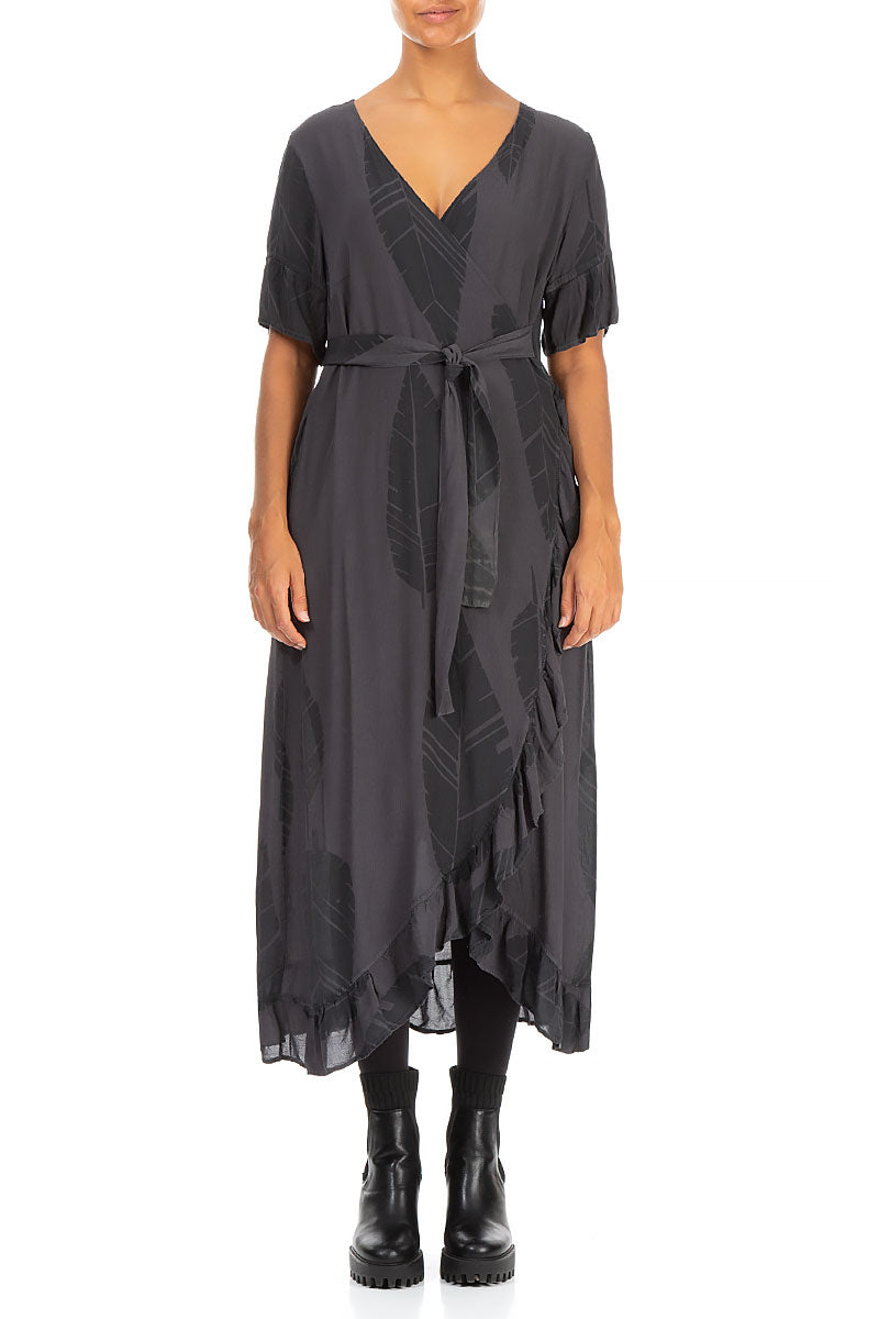 Wrap Leaves Anthracite Viscose Dress 1