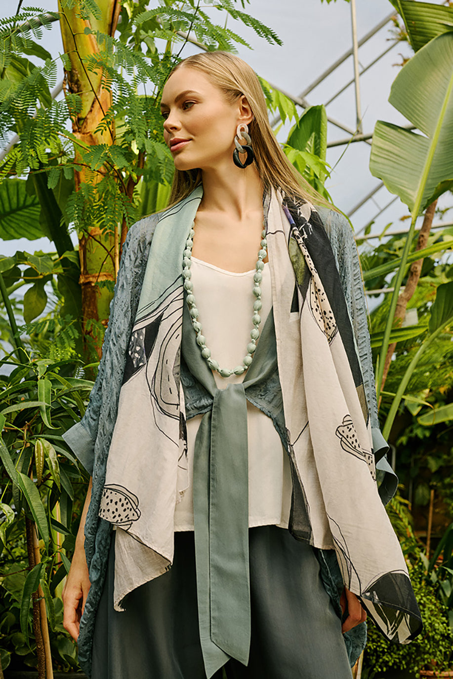 Tie Up Sage Textured Silk Jacket