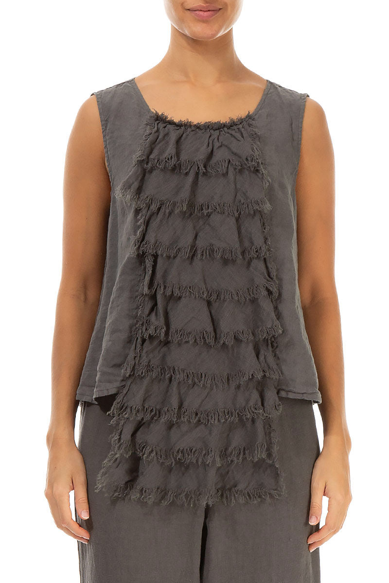 Ruffled Fringed Truffle Linen Blouse 1