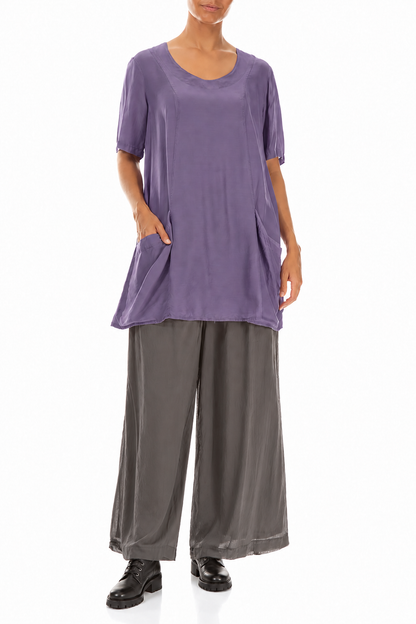 Two Pockets Purple Silk Bamboo Tunic 4