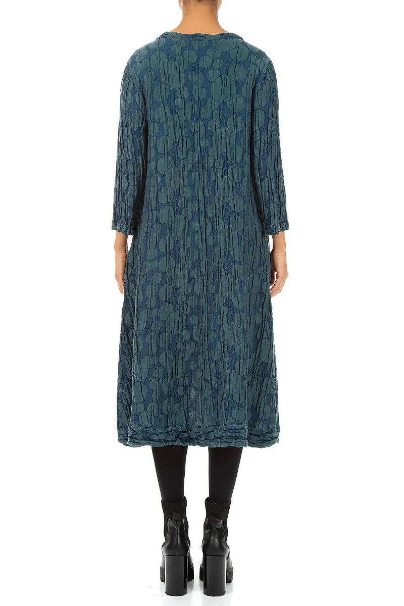 A-Linien-Kreiskleid aus Dunkeltürkis, Seide und Leinen