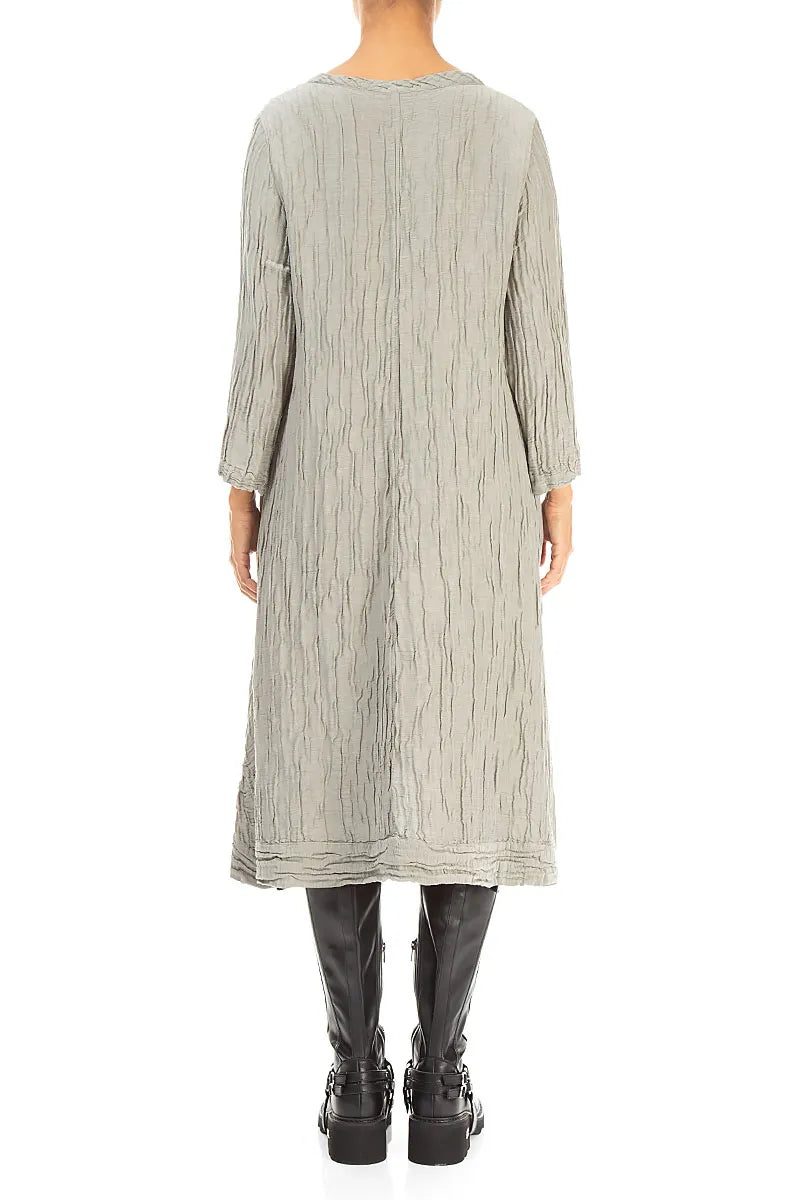 A-Line Olive Grey Crinkled Silk Linen Dress 2