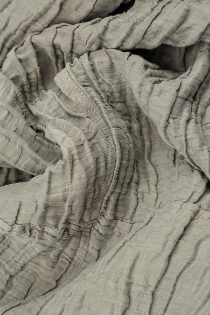 A-Line Olive Grey Crinkled Silk Linen Dress
