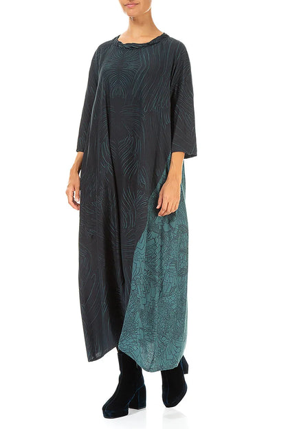 A-Line Peacock Feather Silk Bamboo Maxi Dress 3