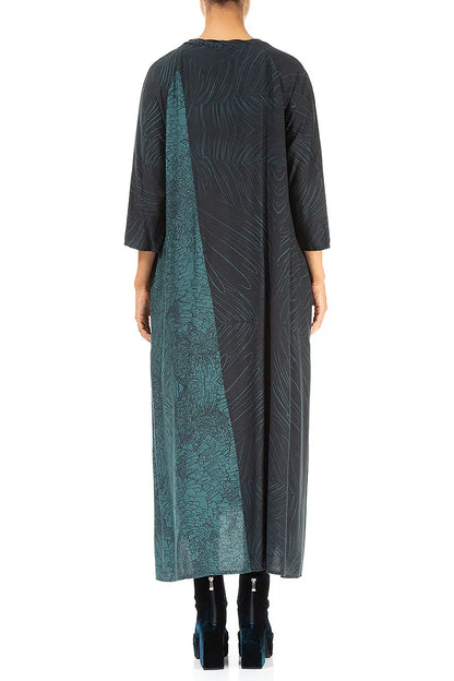 A-Line Peacock Feather Silk Bamboo Maxi Dress 2