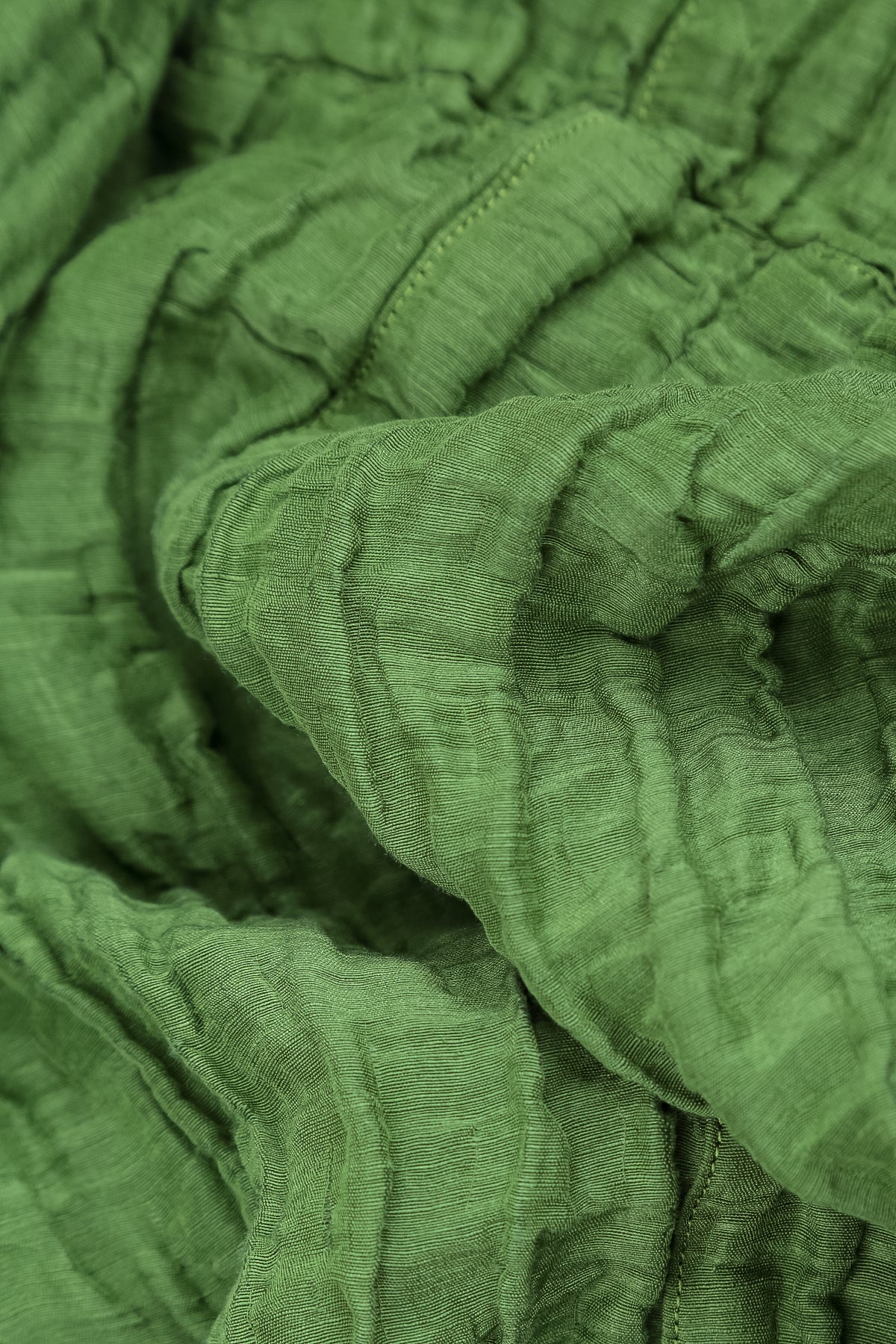 A-Line Shamrock Green Crinkled Silk Linen Dress