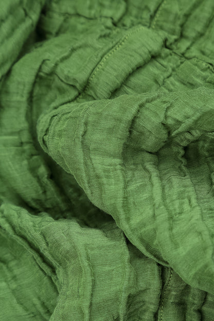 A-Line Shamrock Green Crinkled Silk Linen Dress