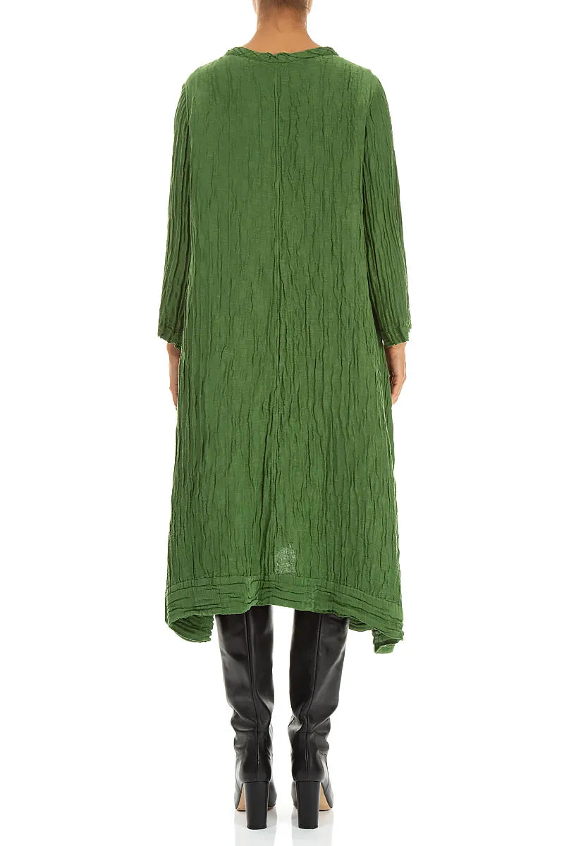 A-Line Shamrock Green Crinkled Silk Linen Dress