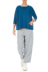 A-Line Two Pockets Cobalt Blue Linen Jumper 4