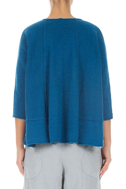 A-Line Two Pockets Cobalt Blue Linen Jumper 2