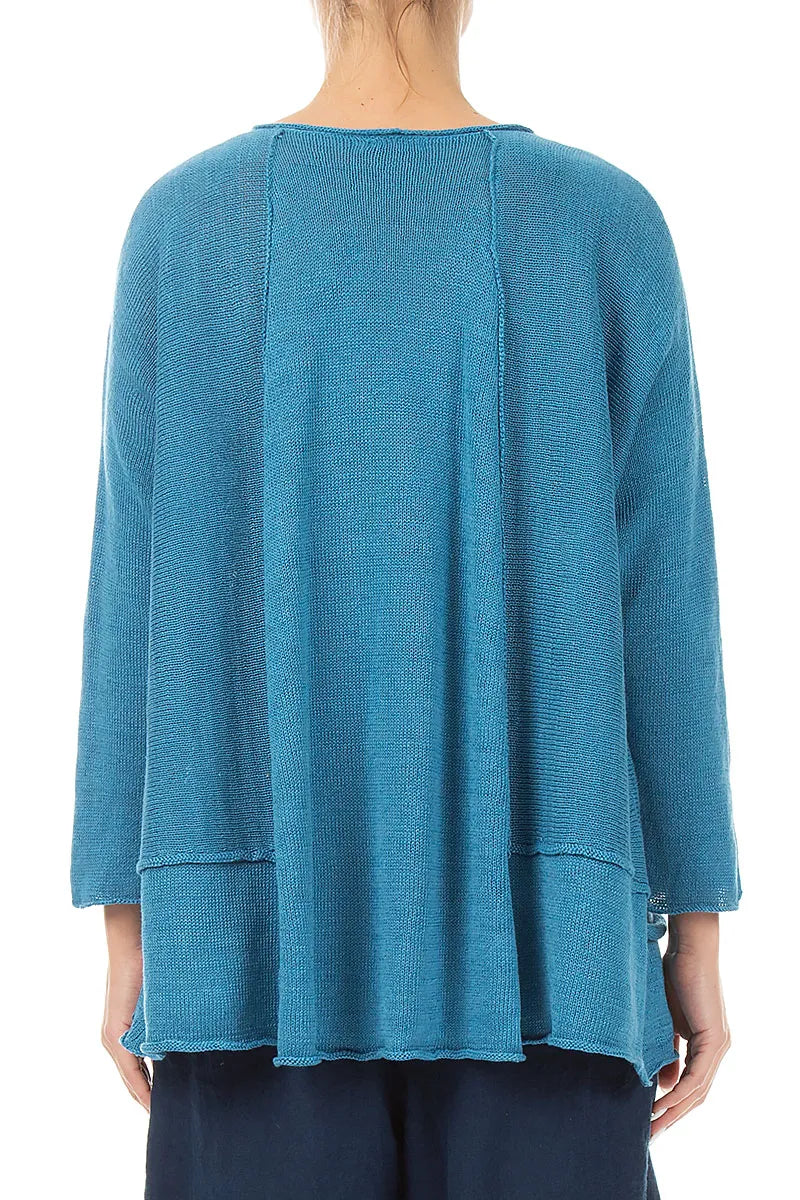 A-Linien-Jumper aus Denim-Leinen mit zwei Taschen