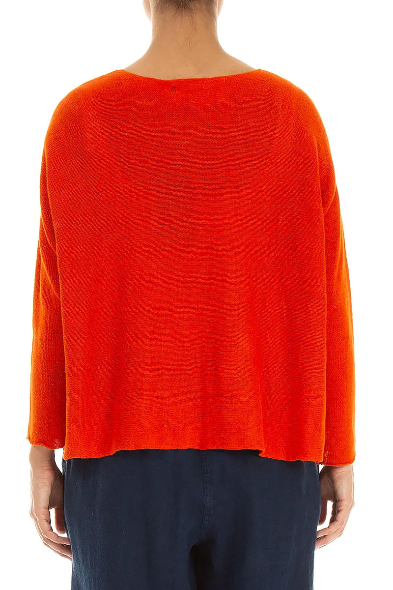 A-Line Two Pockets Flame Orange Linen Jumper 2