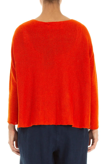A-Line Two Pockets Flame Orange Linen Jumper 2