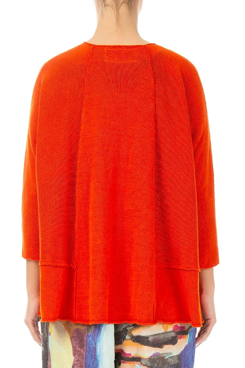 A-Line Two Pockets Flame Orange Linen Jumper 2