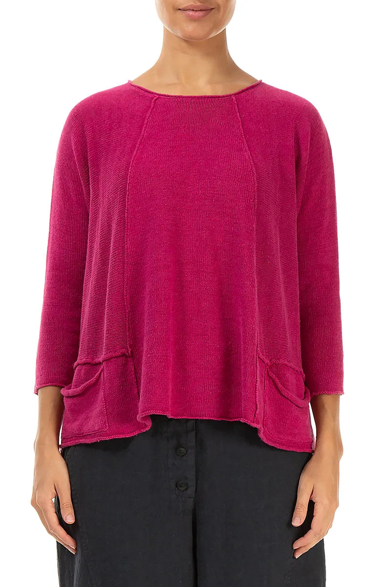 A-Line Two Pockets Fuchsia Linen Jumper 1