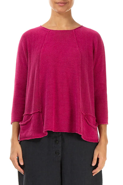 A-Line Two Pockets Fuchsia Linen Jumper 1
