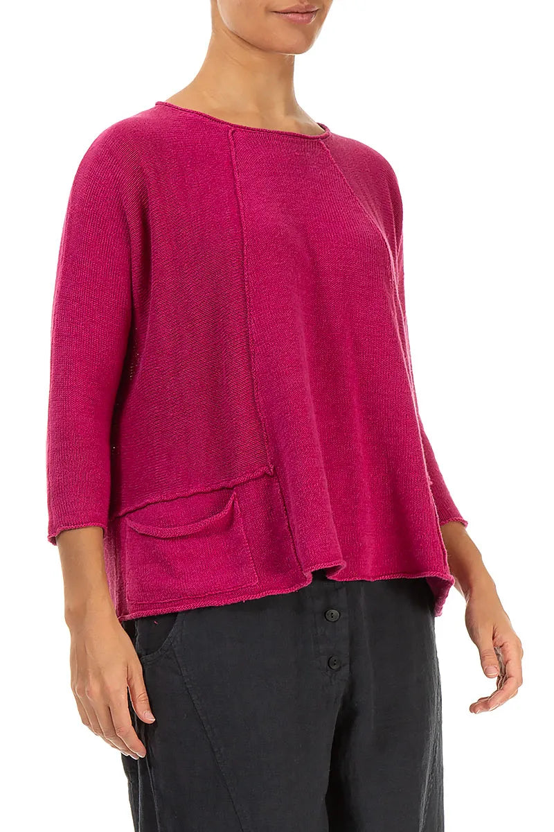A-Line Two Pockets Fuchsia Linen Jumper 3