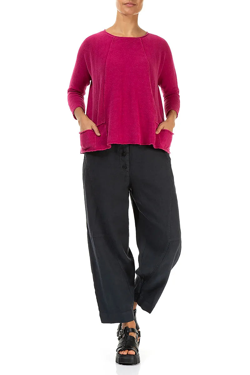 A-Line Two Pockets Fuchsia Linen Jumper 4