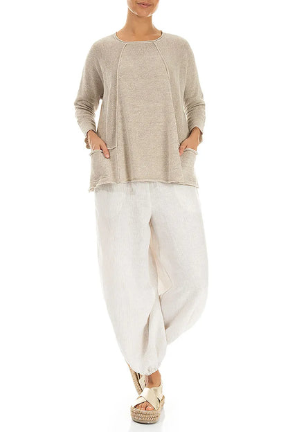 A-Line Two Pockets Natural Linen Jumper 4