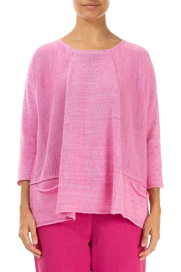 A-Line Two Pockets Taffy Pink Linen Jumper 1