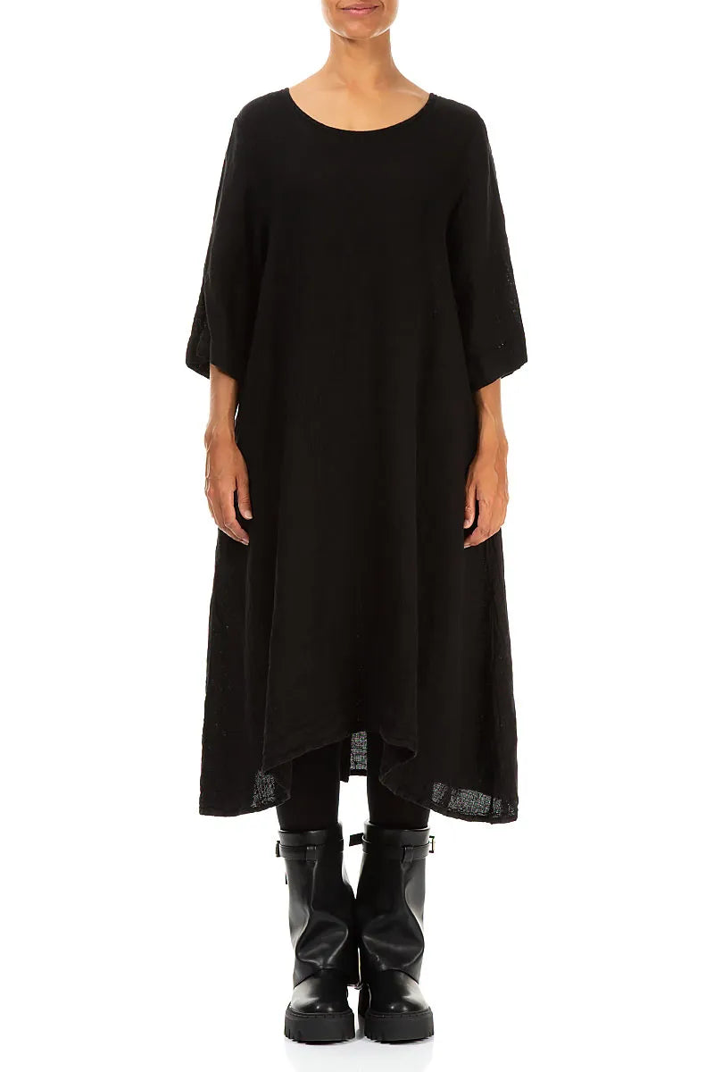 A-line Black Mélange Linen Dress
