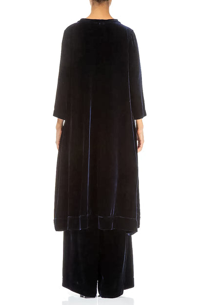 A-line Royal Blue Silk Velvet Dress