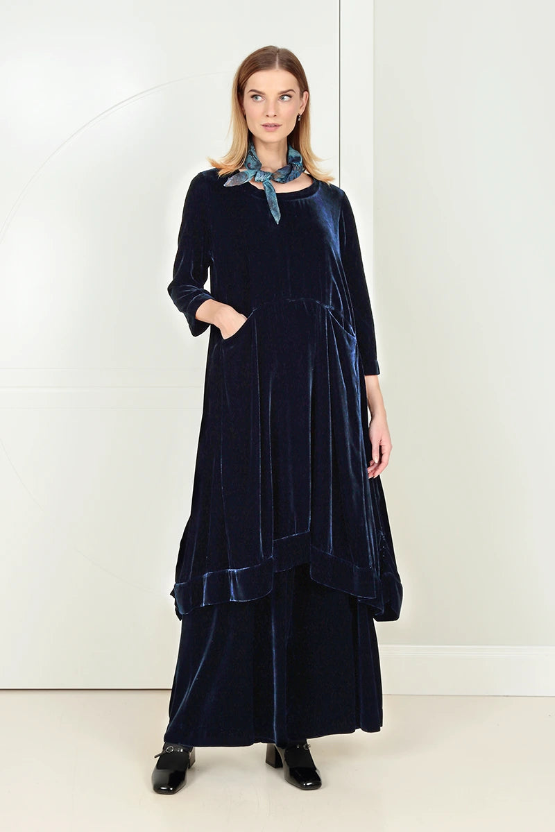 A-line Royal Blue Silk Velvet Dress