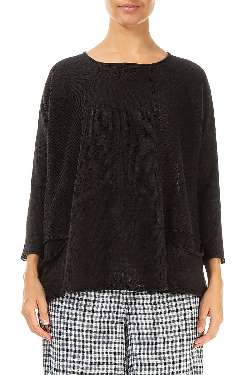 A-Line Two Pockets Black Linen Jumper 1