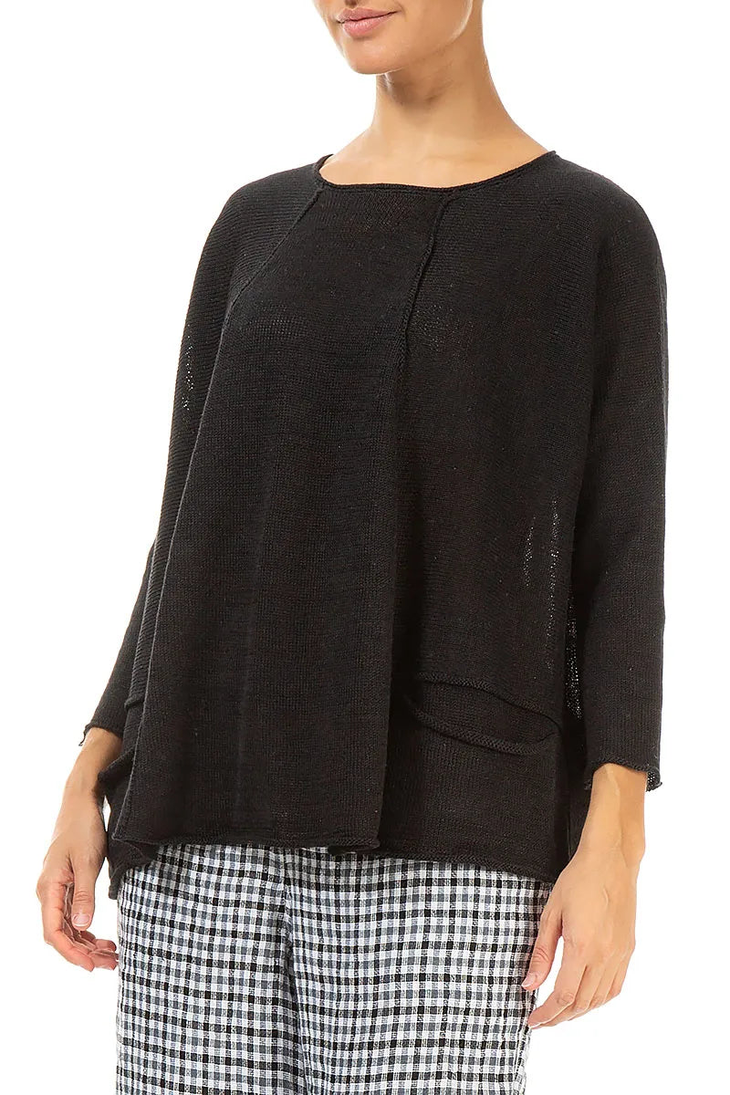 A-Line Two Pockets Black Linen Jumper 3