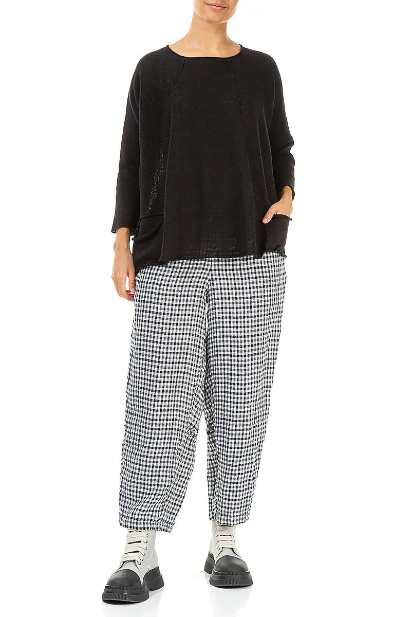 A-Line Two Pockets Black Linen Jumper 4