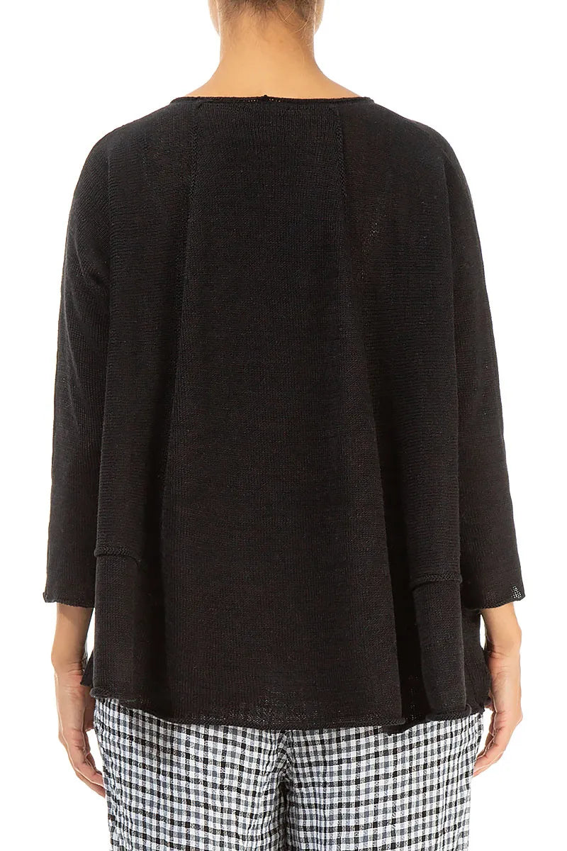 A-Line Two Pockets Black Linen Jumper 2