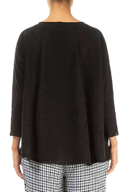 A-Line Two Pockets Black Linen Jumper 2