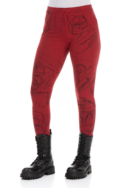 Bordeauxfarbene Leggings aus Baumwolle mit abstraktem Muster