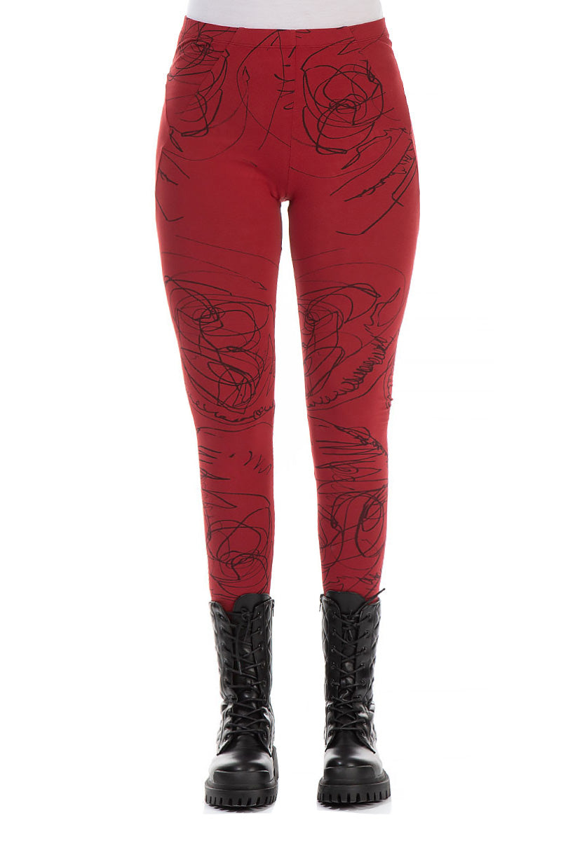 Leggings en coton Bordeaux à motif abstrait