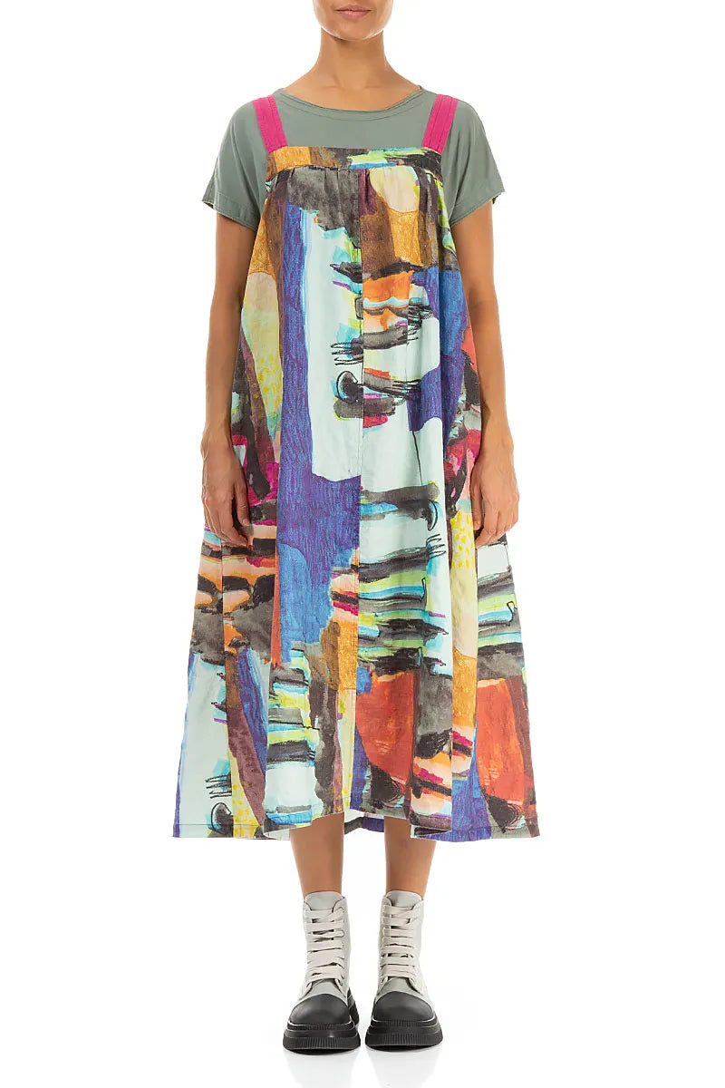 Flared Abstract Linen Pinafore Dress 2