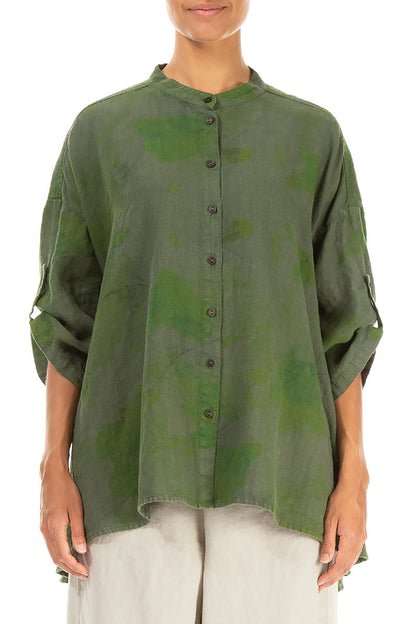 Adjustable Sleeves Green Moss Greenery Linen Shirt 1