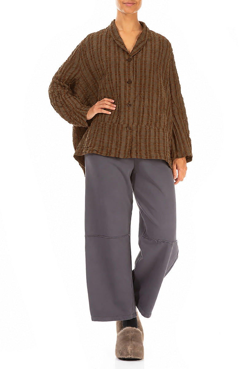 Aged Copper Checkered Linen Cotton Jacket 4