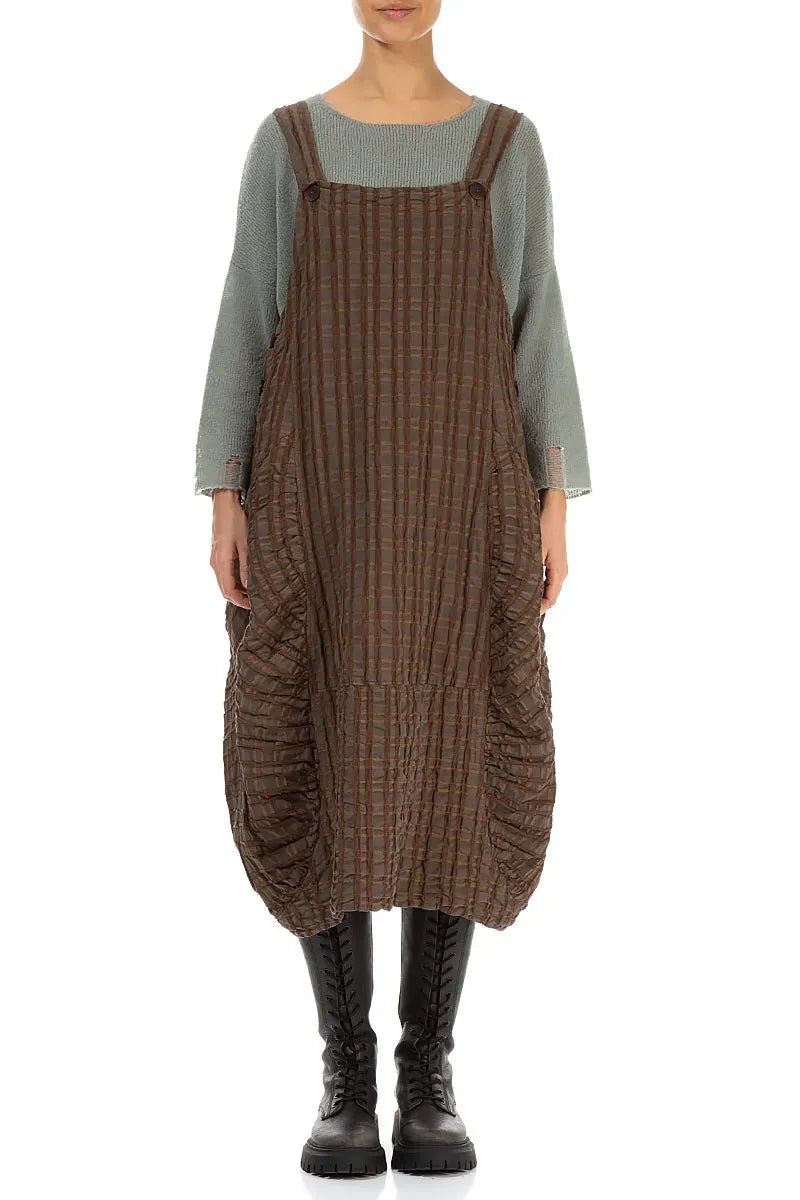 Trägerkleid aus Leinen-Baumwolle mit Karomuster in Altkupfer
