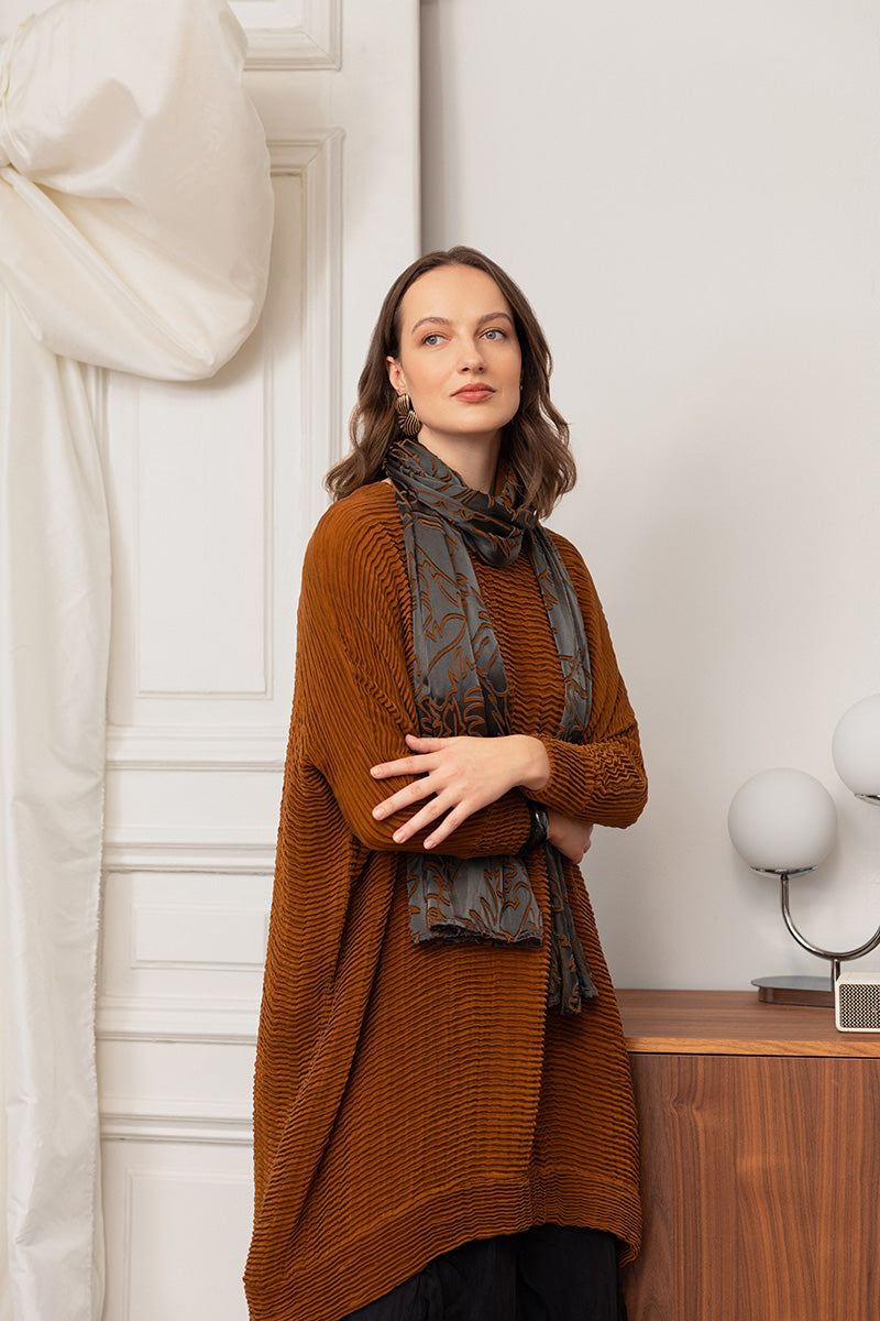 Aged Copper Devoré Feather Silk Scarf 7