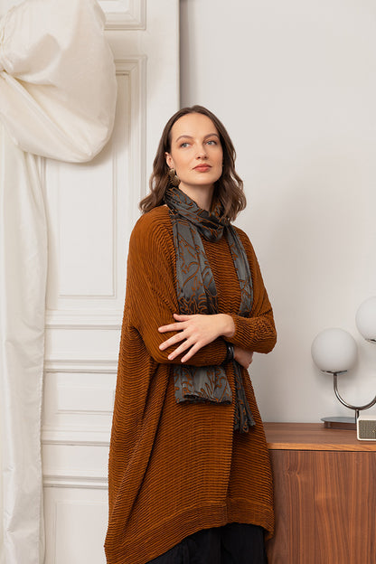 Aged Copper Devoré Feather Silk Scarf 7