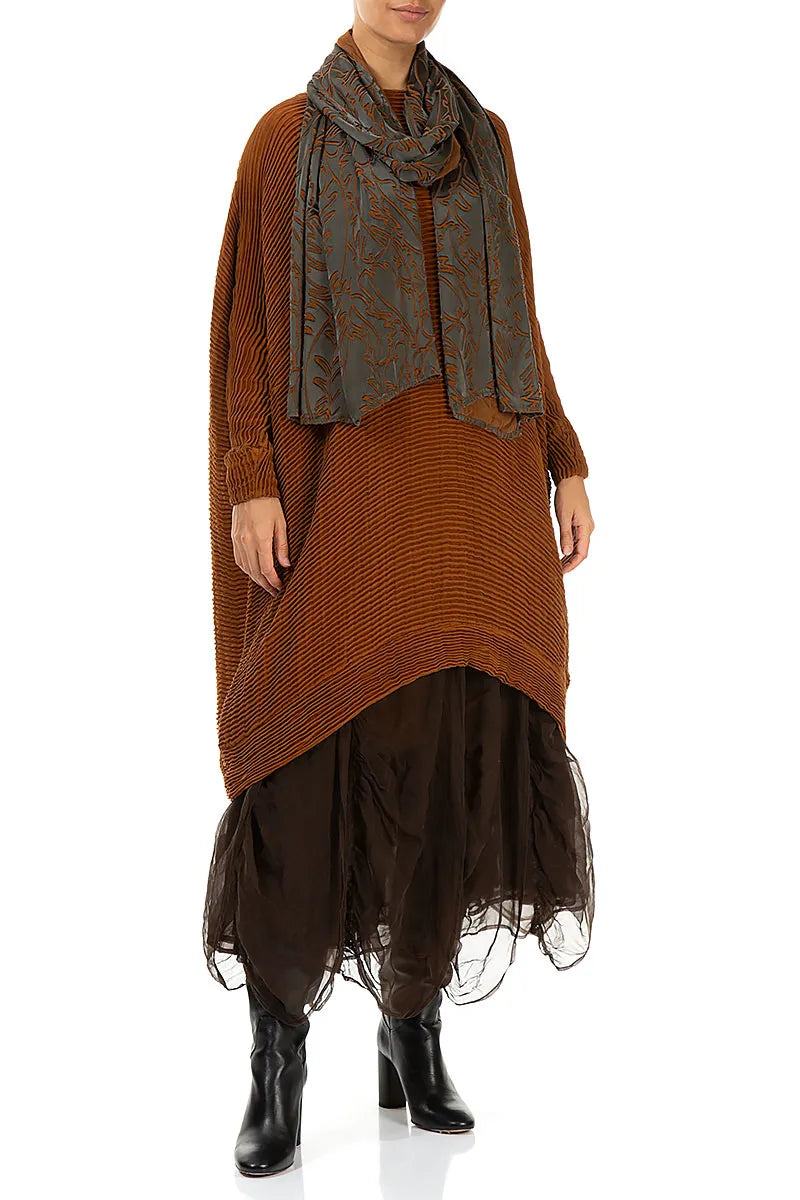 Aged Copper Devoré Feather Silk Scarf 2