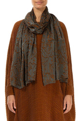 Aged Copper Devoré Feather Silk Scarf 1