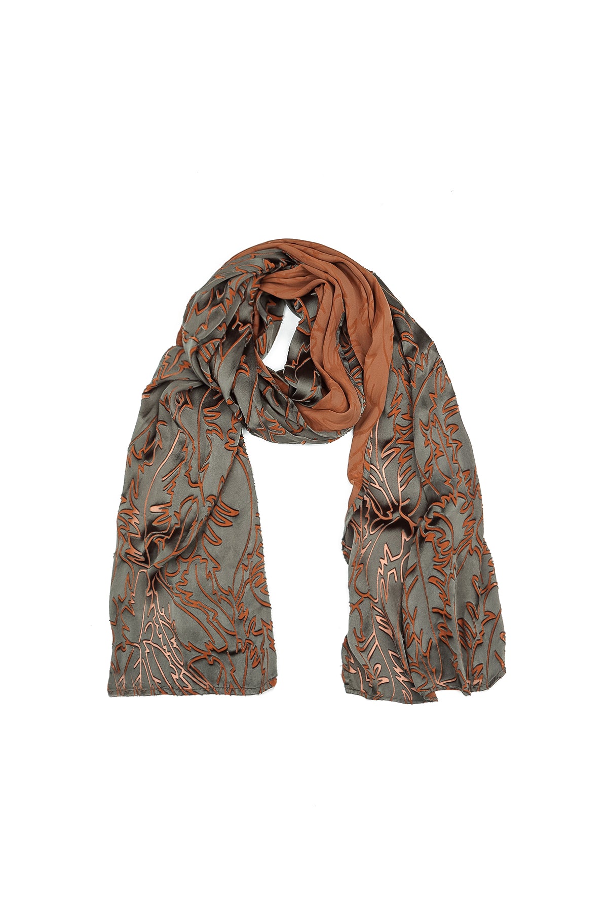 Aged Copper Devoré Feather Silk Scarf 5